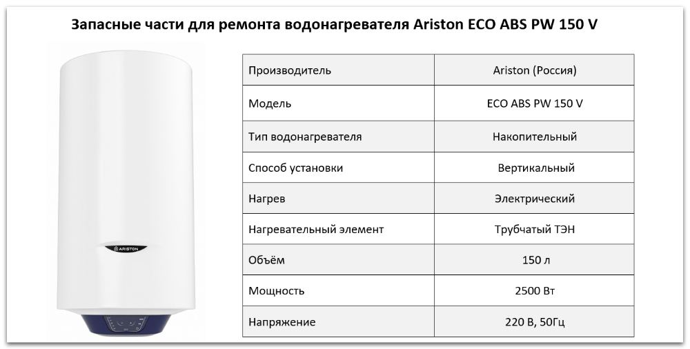 Купить запчасти Ariston ECO ABS PW 150 V в Чите